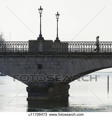Stock Image - Bridge over a river in Bahnhofstrasse, Zurich, Switzerland. Fotosearch