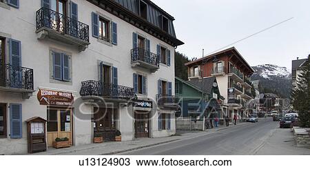 Buildings along a street in valley, Chamonix, Rhone-Alpes, France View Large Photo Image Stock Image - Buildings along a street in valley, Chamonix, Rhone-Alpes, France. Fotosearch