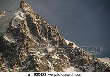 Stock Image - Chamonix Needles of the South in winter, Aiguille Du Dru, Mont Blanc, Chamonix, Rhone-Alpes, France. Fotosearch