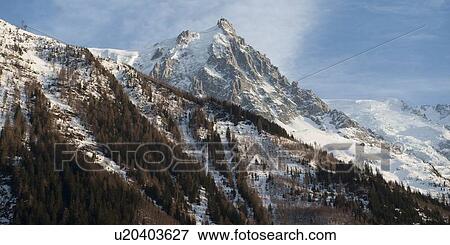 Stock Photo - Chamonix Needles of the South in winter, Aiguille Du Dru, Mont Blanc, Chamonix, Rhone-Alpes, France. Fotosearch