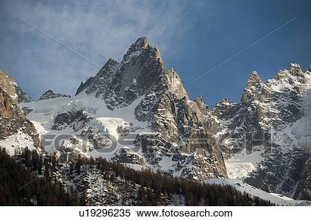 Stock Photography - Chamonix Needles of the South in winter, Aiguille Du Dru, Mont Blanc, Chamonix, Rhone-Alpes, France. Fotosearch