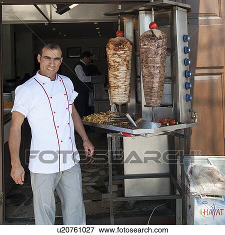 Stock Photo - Chef selling shawarma, Istanbul, Turkey. Fotosearch