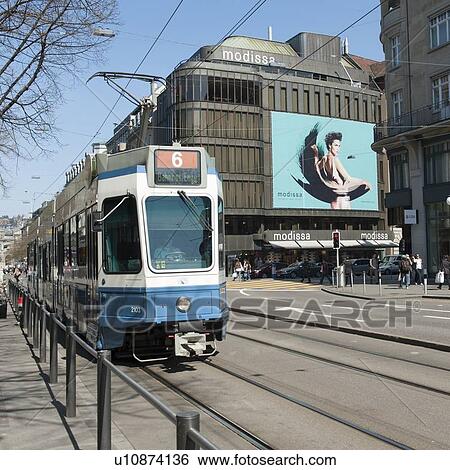 Stock Photograph - Commuter Train, Bahnhofstrasse, Zurich, Switzerland. Fotosearch