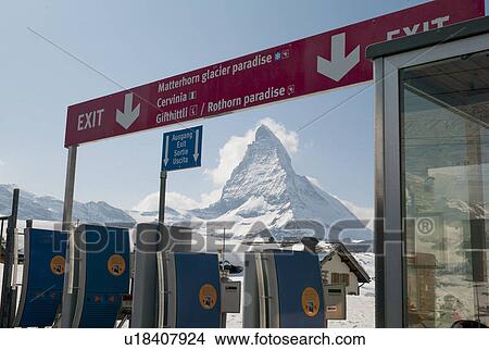 Exit sign at the gate, Mt Matterhorn, Zermatt, Valais Canton, Switzerland View Large Photo Image Picture - Exit sign at the gate, Mt Matterhorn, Zermatt, Valais Canton, Switzerland. Fotosearch