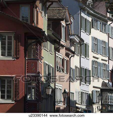 Picture - Exterior façade of buildings, Bahnhofstrasse, Zurich, Switzerland. Fotosearch