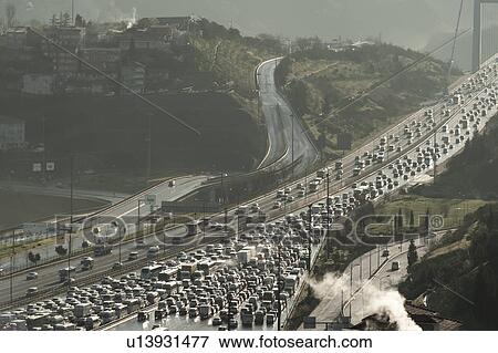 Heavy traffic on Bosphorus Bridge, Istanbul, Turkey View Large Photo Image Stock Photo - Heavy traffic on Bosphorus Bridge, Istanbul, Turkey. Fotosearch