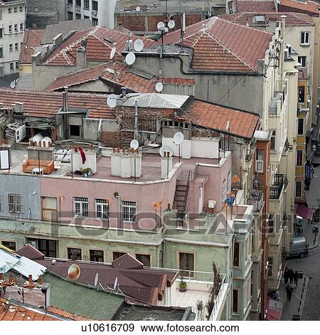 Stock Photo - Houses in a Beyoglu District viewed from Galata Tower, Istanbul, Turkey. Fotosearch