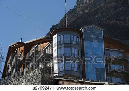 Low angle exterior view of a building in Whymper-Stube, Zermatt, Valais Canton, Switzerland View Large Photo Image Stock Image - Low angle exterior view of a building in Whymper-Stube, Zermatt, Valais Canton, Switzerland. Fotosearch
