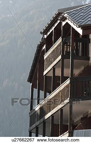 Low angle view of a chalet in the valley, Chamonix, Rhone-Alpes, France View Large Photo Image Stock Photo - Low angle view of a chalet in the valley, Chamonix, Rhone-Alpes, France. Fotosearch