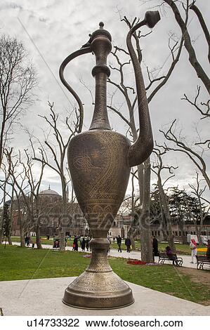 Stock Image - Low angle view of a sculpture of Turkish pitcher, Topkapi Palace, Istanbul, Turkey. Fotosearch