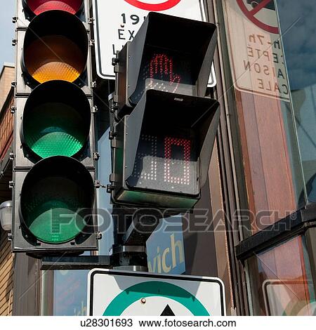Stock Image - Low angle view of a traffic light, Mile-End, Montreal, Quebec, Canada. Fotosearch