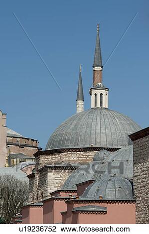 Stock Image - Low angle view of Aya Sofya museum, Istanbul, Turkey. Fotosearch