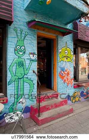 Mural on the wall of a restaurant, Mile-End, Montreal, Quebec, Canada View Large Photo Image Picture - Mural on the wall of a restaurant, Mile-End, Montreal, Quebec, Canada. Fotosearch