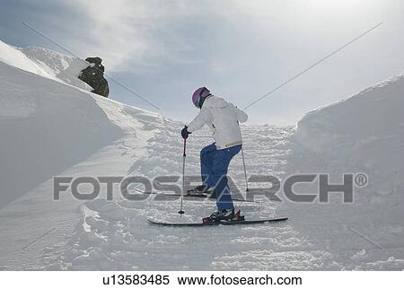 Stock Photography - Skier in action, Brevent, Flegere, Mont Blanc, Chamonix, Rhone-Alpes, France. Fotosearch