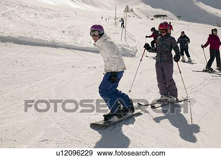 Skiers in action, Domaine De Balme, Vallorcine, Mont Blanc, Chamonix, Rhone-Alpes, France View Large Photo Image Stock Photo - Skiers in action, Domaine De Balme, Vallorcine, Mont Blanc, Chamonix, Rhone-Alpes, France. Fotosearch