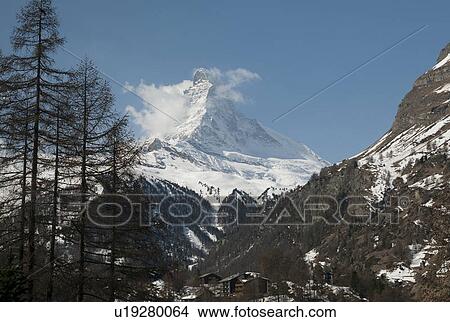 Picture - Snow covered mountains in winter, Mt Matterhorn, Zermatt, Valais Canton, Switzerland. Fotosearch