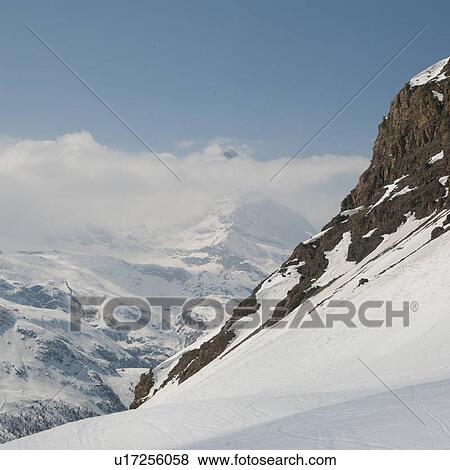 Stock Photo - Snow covered mountains in winter, Mt Matterhorn, Zermatt, Valais Canton, Switzerland. Fotosearch