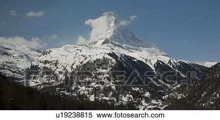 Stock Photography - Snow covered mountains in winter, Mt Matterhorn, Zermatt, Valais Canton, Switzerland. Fotosearch