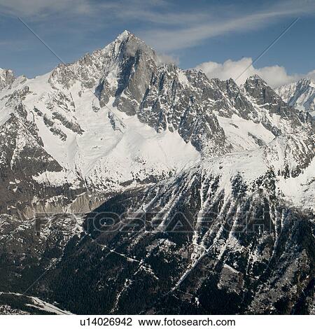 Stock Image - Snow covered mountains in winter, Brevent, Flegere, Mont Blanc, Chamonix, Rhone-Alpes, France. Fotosearch