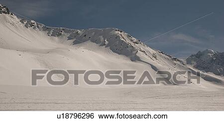 Stock Photograph - Snow covered ski area in winter, Domaine De Balme, Vallorcine, Mont Blanc, Chamonix, Rhone-Alpes, France. Fotosearch