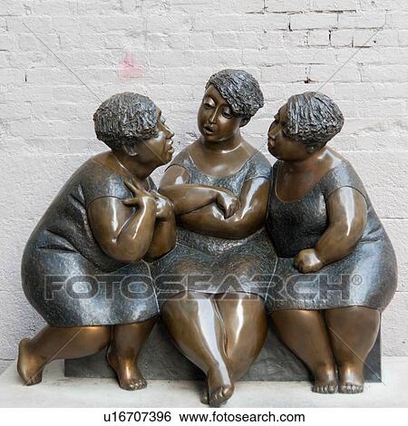 Stock Photograph - Statues of three women, Ville-Marie, Montreal, Quebec, Canada. Fotosearch