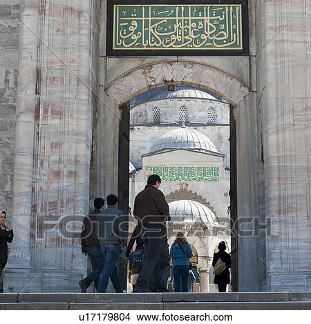 Picture - Tourists at Blue Mosque, Istanbul, Turkey. Fotosearch