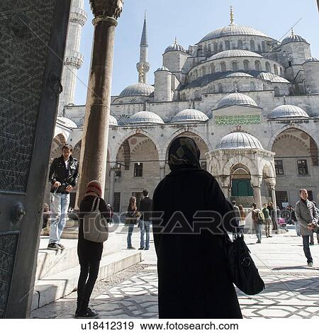 Stock Photo - Tourists at Blue Mosque, Istanbul, Turkey. Fotosearch