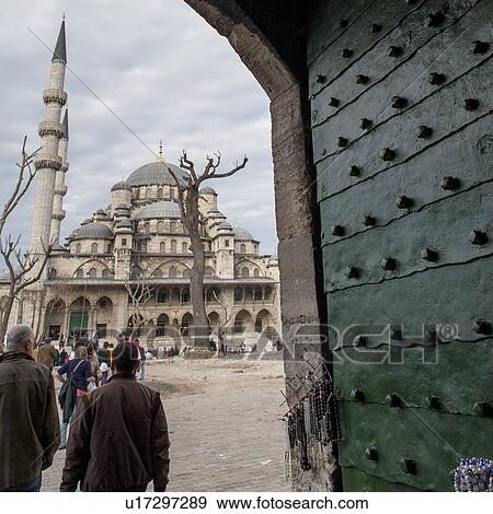 Stock Photo - Tourists at the Yeni Camii Mosque, Istanbul, Turkey. Fotosearch