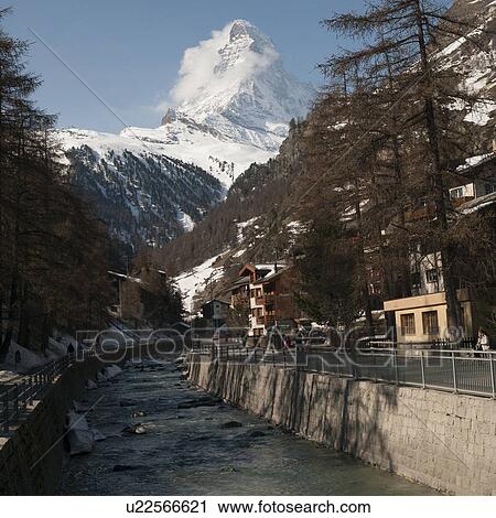 Town in a valley, Mt Matterhorn, Zermatt, Valais Canton, Switzerland View Large Photo Image Stock Image - Town in a valley, Mt Matterhorn, Zermatt, Valais Canton, Switzerland. Fotosearch