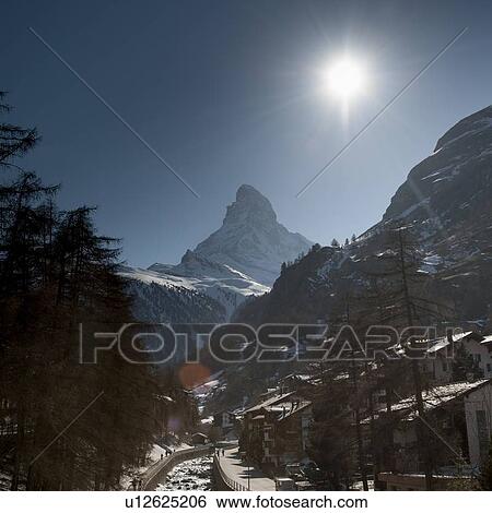 Town in a valley, Mt Matterhorn, Zermatt, Valais Canton, Switzerland View Large Photo Image Stock Photograph - Town in a valley, Mt Matterhorn, Zermatt, Valais Canton, Switzerland. Fotosearch