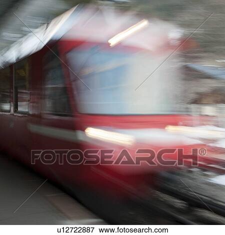 Stock Photo - Train moving at a station, Chamonix, Rhone-Alpes, France. Fotosearch