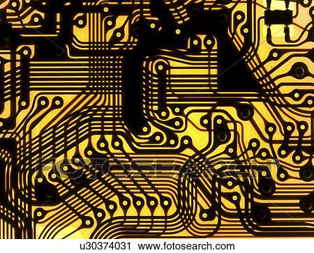 Stock Image - Printed circuit, macrophotograph. Fotosearch
