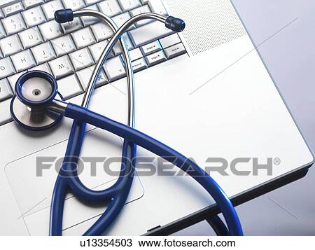 Stock Image - Stethoscope and keyboard. Fotosearch