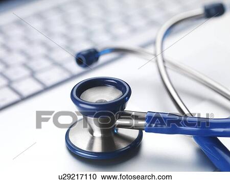 Stock Image - Stethoscope and keyboard. Fotosearch