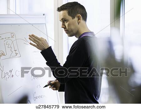 Stock Photo - Businessman writing on whiteboard. Fotosearch