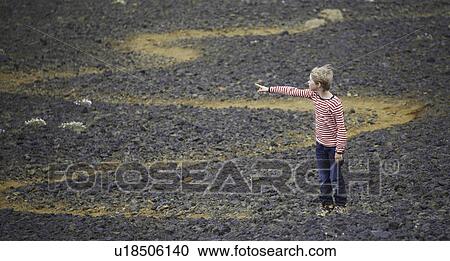 Girl pointing in rocky landscape View Large Photo Image Stock Image - Girl pointing in rocky landscape. Fotosearch