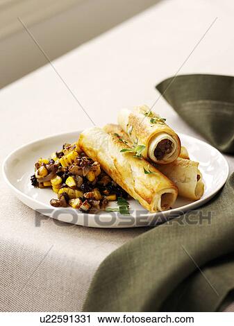 Plate of beef taquitos with salsa View Large Photo Image Stock Image - Plate of beef taquitos with salsa. Fotosearch
