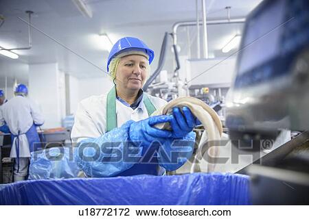 Worker cleaning fish in factory View Large Photo Image Stock Image - Worker cleaning fish in factory. Fotosearch