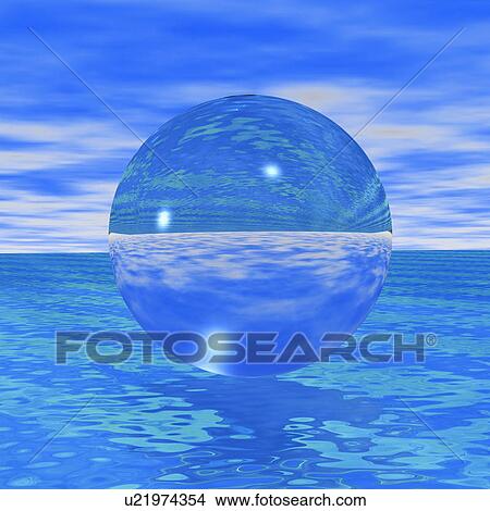 Picture - Crystal ball reflecting blue sea and skies. Fotosearch