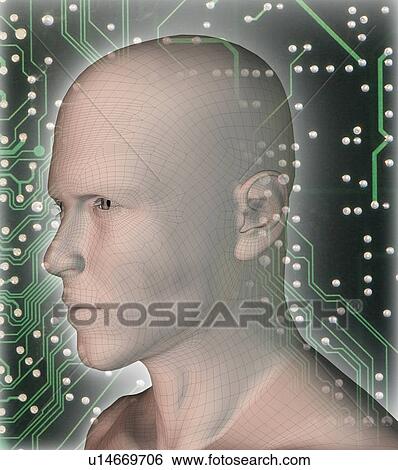 Digitally generated male profile against micro chip View Large Photo Image Stock Photograph - Digitally generated male profile against micro chip. Fotosearch