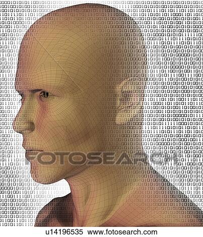 Stock Photography - Digitally generated male profile against binary code background. Fotosearch
