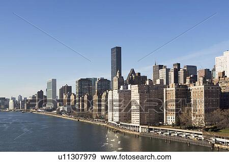 Stock Photo - Elevated view of Manhattan's East Side. Fotosearch