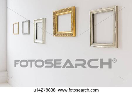 Empty picture frames in art gallery View Large Photo Image Stock Photo - Empty picture frames in art gallery. Fotosearch