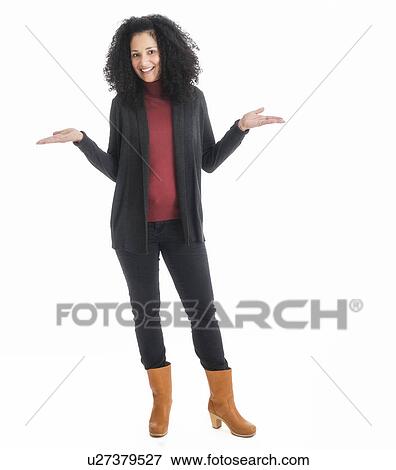Portrait of mid adult woman gesturing, studio shot View Large Photo Image Stock Photo - Portrait of mid adult woman gesturing, studio shot. Fotosearch