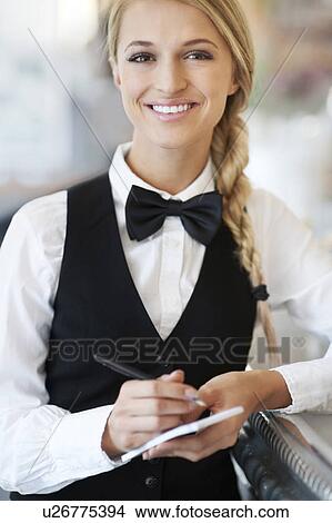 Portrait of smiling waitress View Large Photo Image Picture - Portrait of smiling waitress. Fotosearch