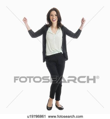 Stock Image - Studio portrait of mid adult woman. Fotosearch