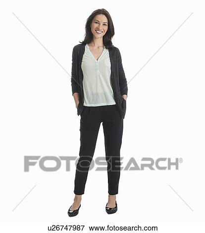 Stock Photo - Studio portrait of mid adult woman. Fotosearch