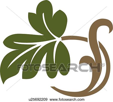 緑 オーク葉 イラスト で ブラウン 茎 そして 葉 クリップアート U25692209 Fotosearch