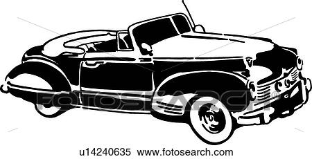 黒い そして白い レトロ イラスト の A クラシック 変換可能な 車 クリップアート 切り張り イラスト 絵画 集 U14240635 Fotosearch