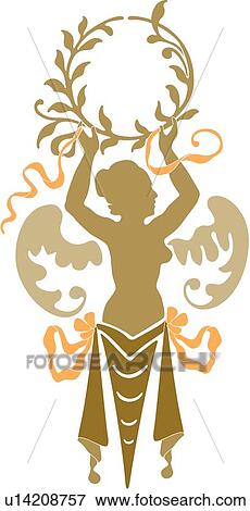 Clip Art - Angel holding leaves over her head. Fotosearch
